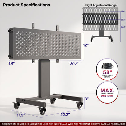 Low Height Cart Large Red Light Therapy Device