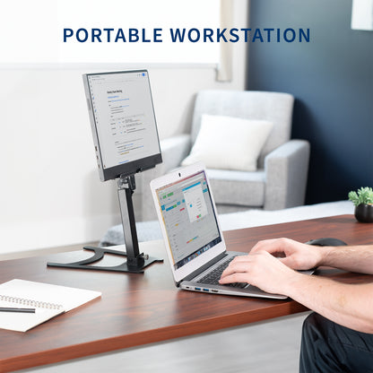 Monitor and tablet stand for a portable workstation.