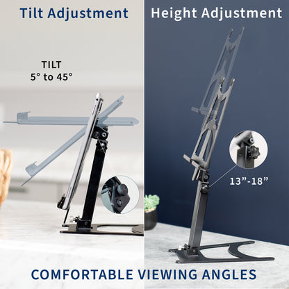 Portable monitor and tablet stand with tilt and height adjustment.