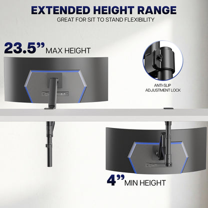 Pneumatic Arm Single Ultrawide Upside Down Monitor Mount - 17" to 32" Screens