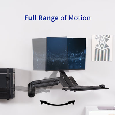 Sturdy ergonomic single monitor sit to stand wall mount workstation with full range of motion.