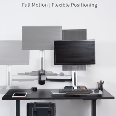 Sturdy silver ergonomic single monitor sit to stand wall mount workstation with articulation.
