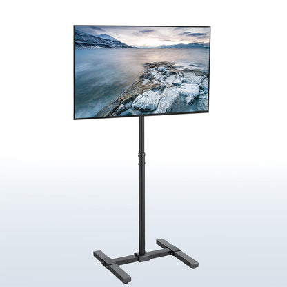 Sturdy height adjustable TV stand with tilt and leveling feet.