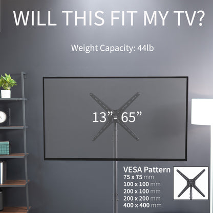 Sturdy height adjustable TV stand with tilt and leveling feet.