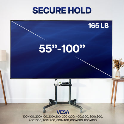 Tall Mobile Large TV Cart - 55” to 100” Screens