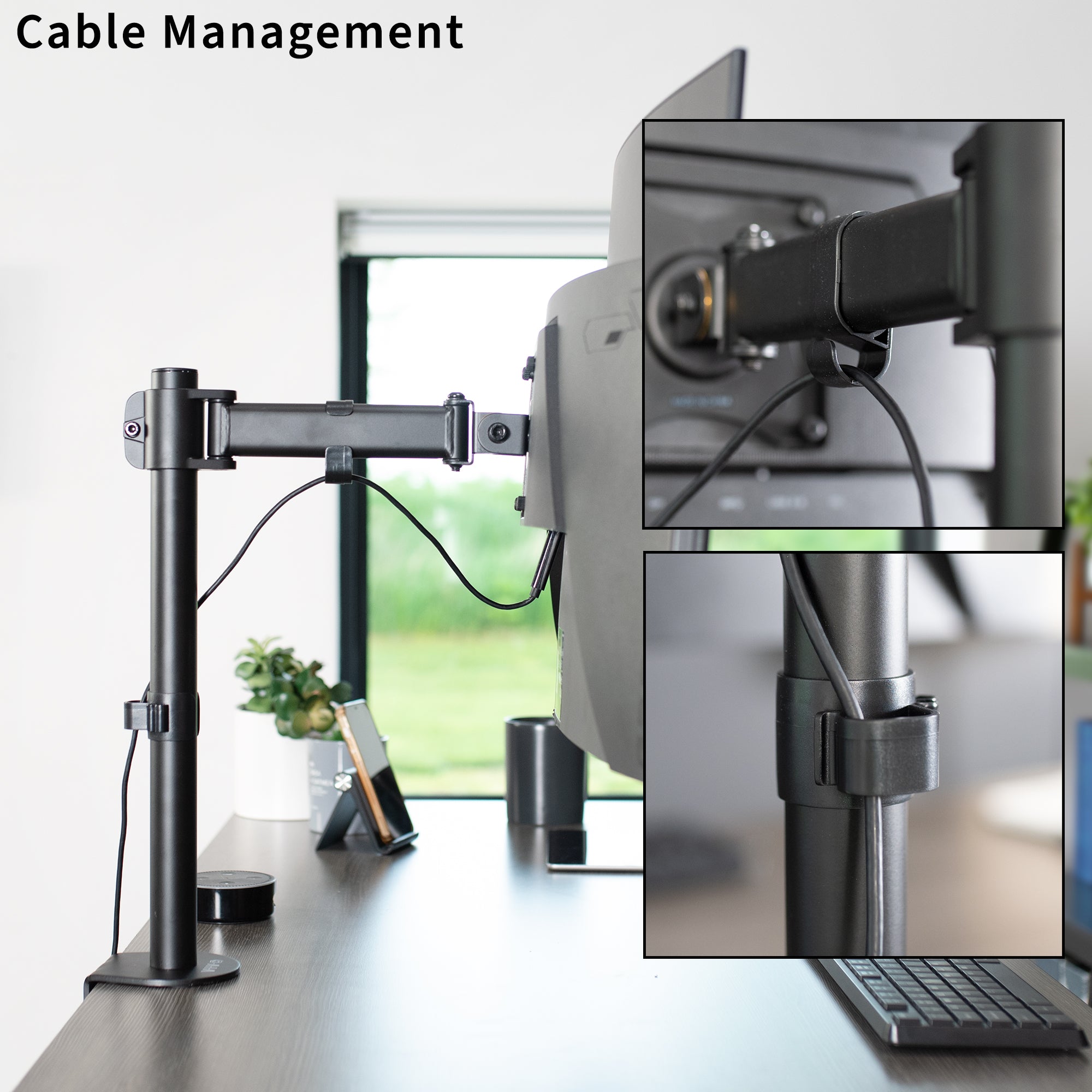 Sturdy yet adjustable single monitor ergonomic desk mount.