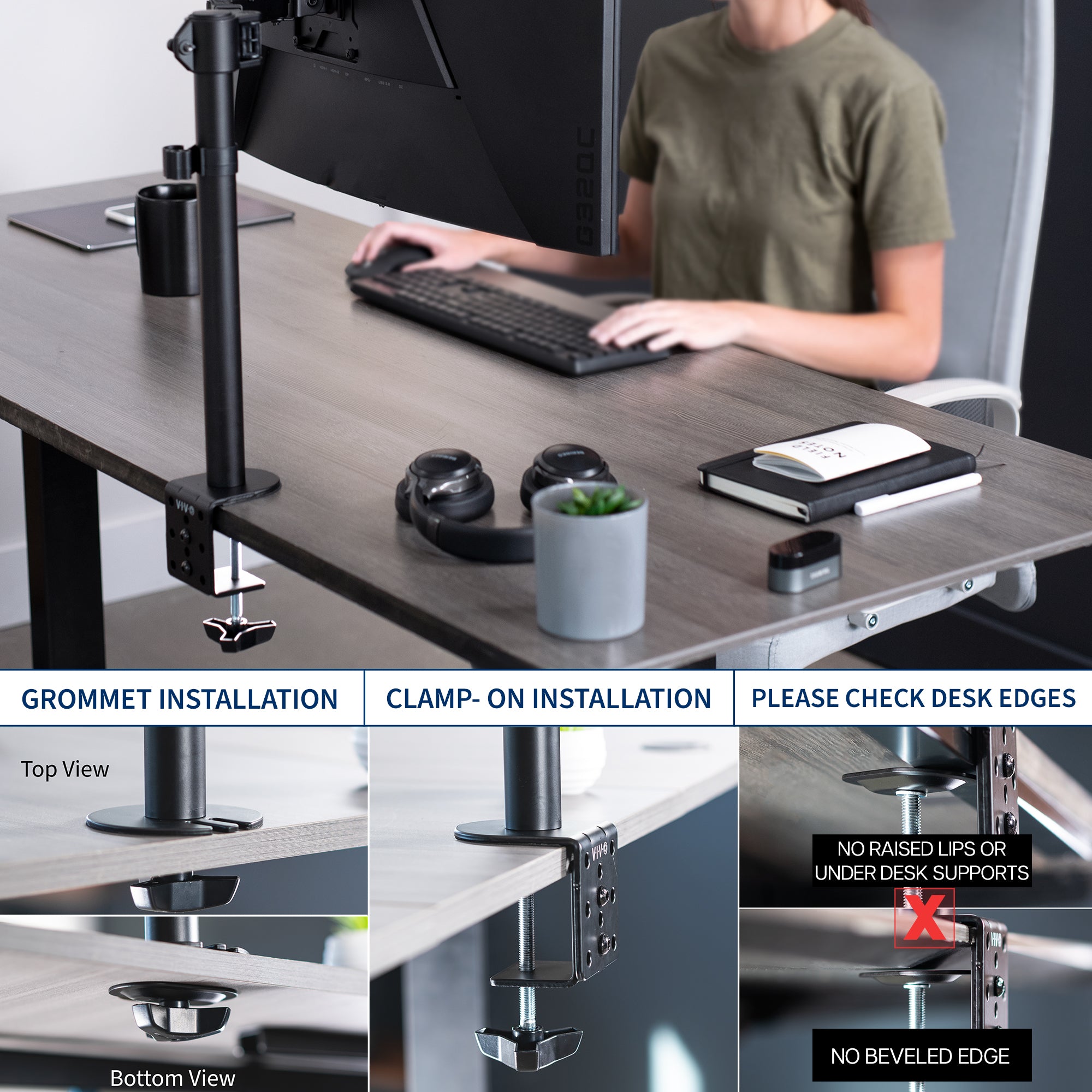 Single monitor desk mount from VIVO with articulation and cable management.