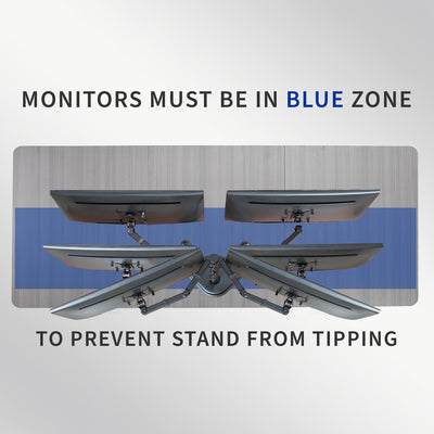 Achieve a sturdy monitor stand when monitors don't extend beyond the center of gravity.
