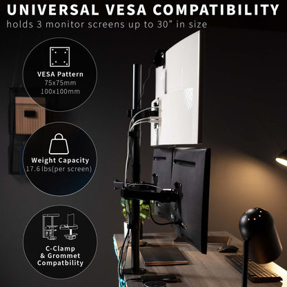 Triple Monitor Desk Mount - 13" to 30" Screens