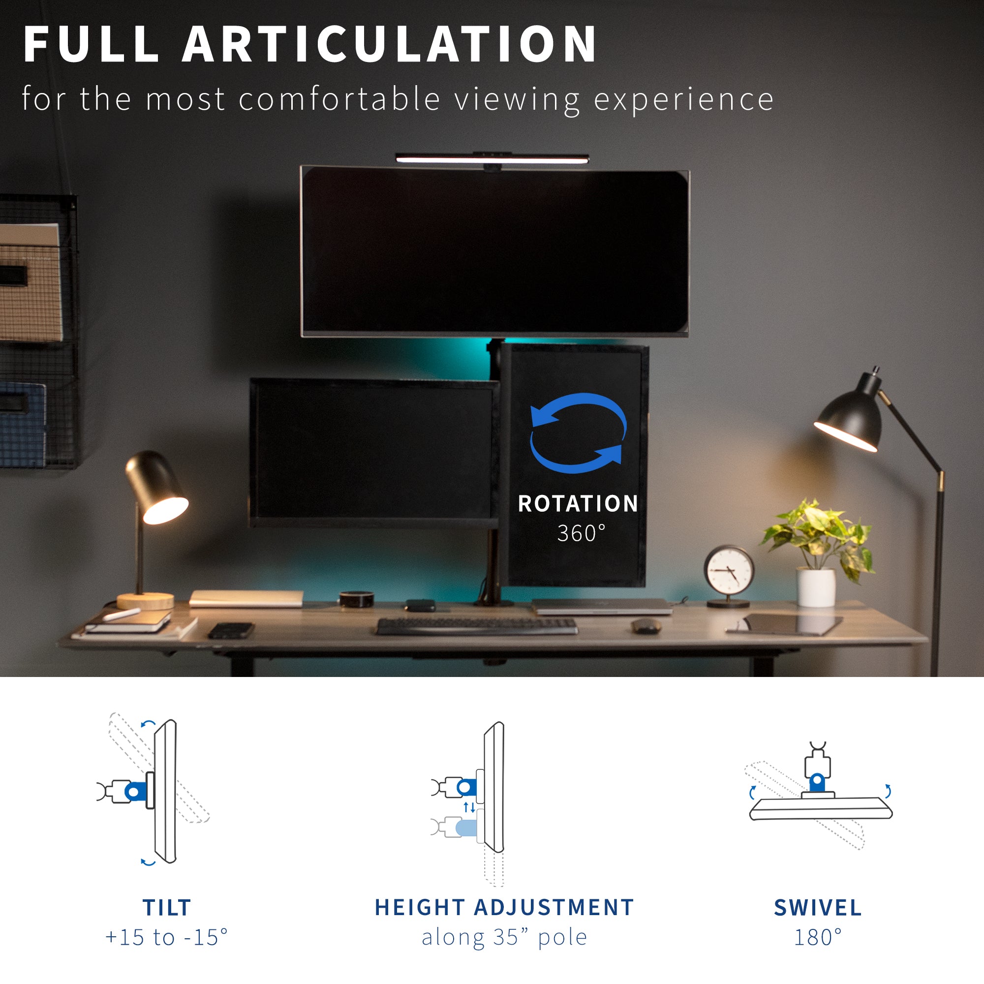 Triple Monitor Desk Mount - 13" to 30" Screens