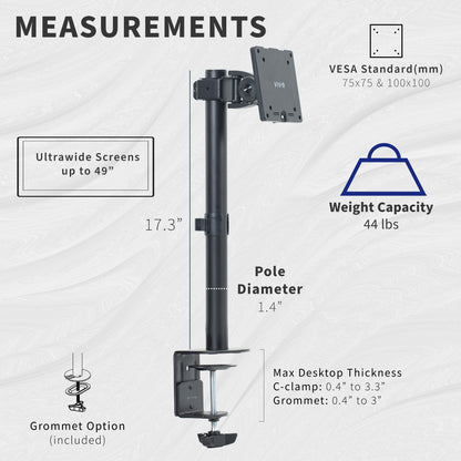 Single ultrawide monitor desk mount in an office setting.