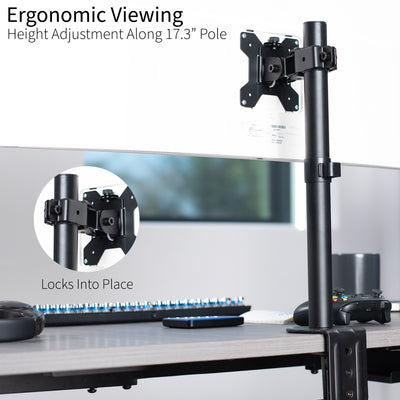 Single ultrawide monitor mount for large screens to be held at a comfortable viewing angle.