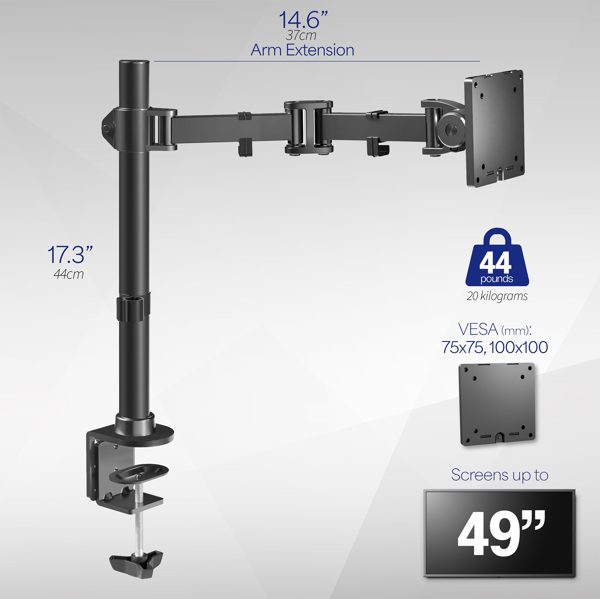 Measurements of Single Ultrawide Monitor Desk Mount.