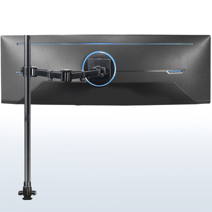 Extra tall single monitor ultrawide desk mount with extending arm: Features height adjustment, tilt, swivel, rotation, and built-in cable management.