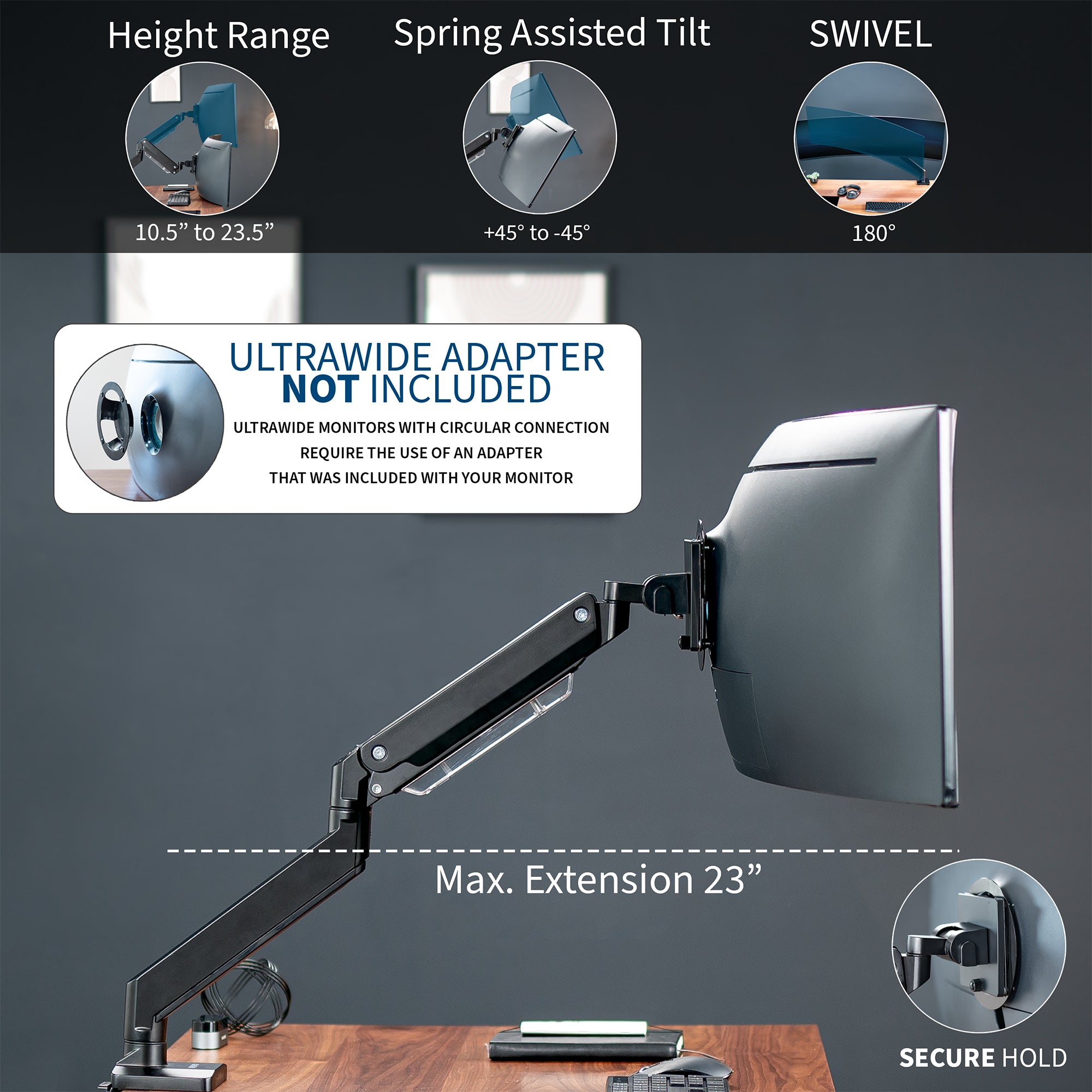 VIVO Premium Aluminum Heavy Duty Monitor Arm with 3.0 USB Ports