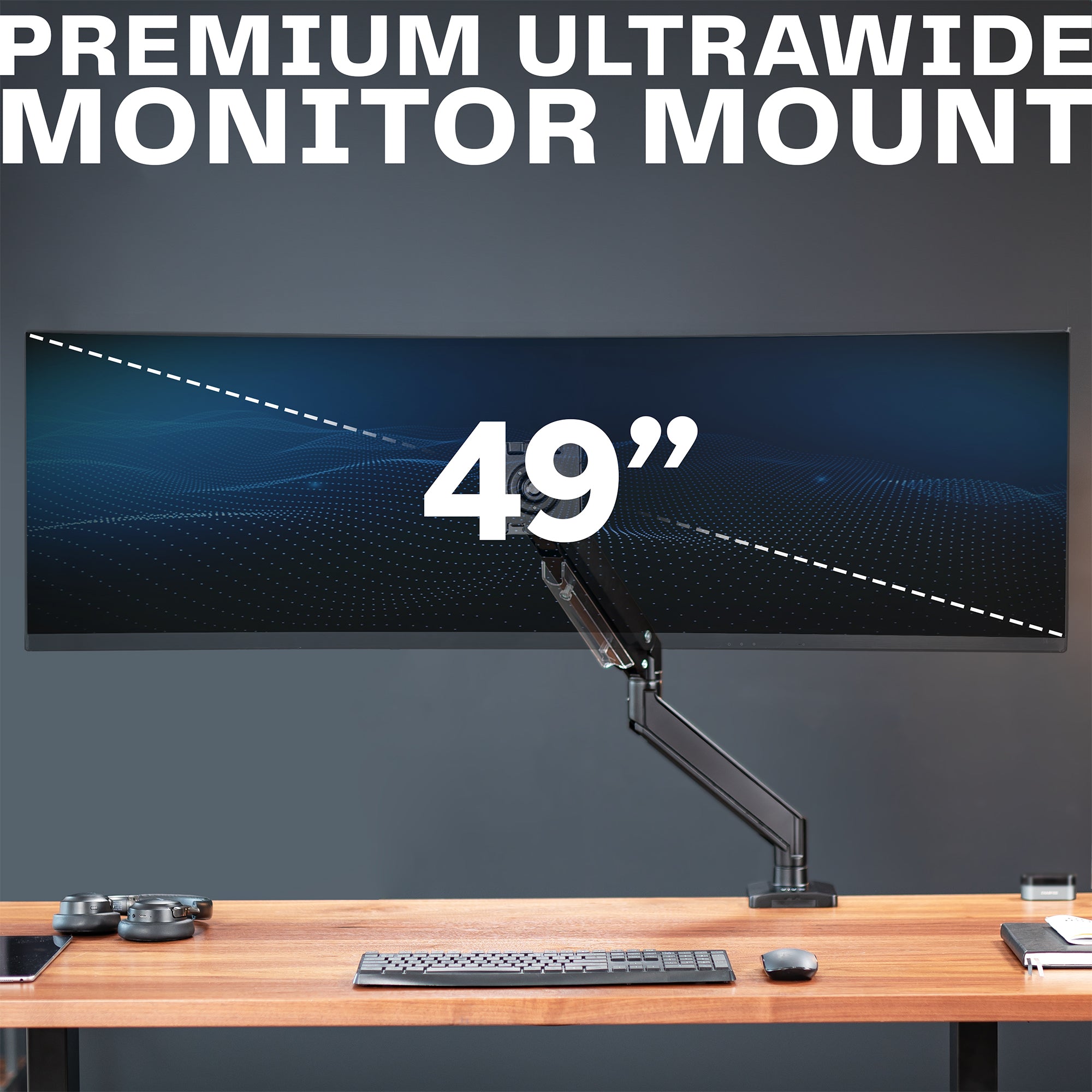 Sturdy adjustable pneumatic arm single ultrawide monitor ergonomic desk mount for office workstation