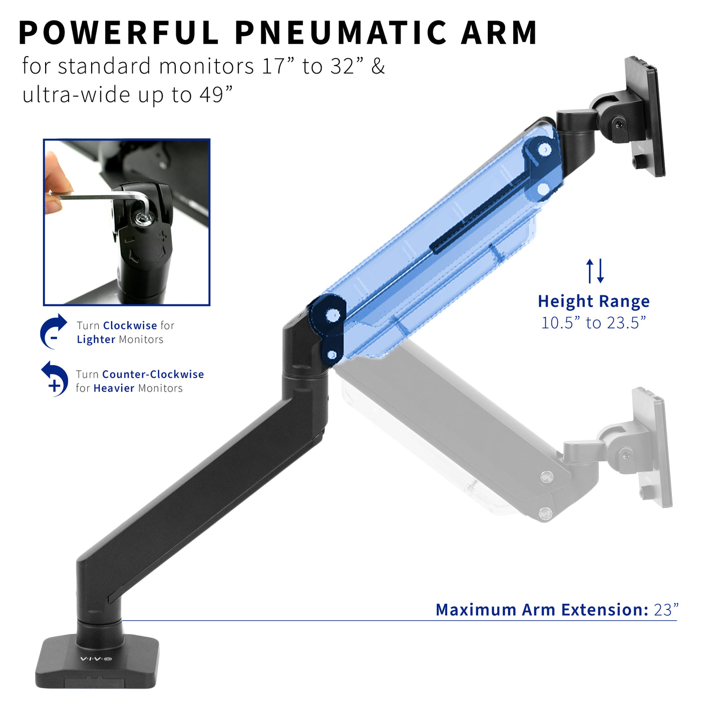 Sturdy adjustable pneumatic arm single ultrawide monitor ergonomic desk mount for office workstation