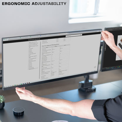 Dual Monitor Arms: Provides excellent support for two monitor screens with a built-in elbow spring gauge for seamless adjustment