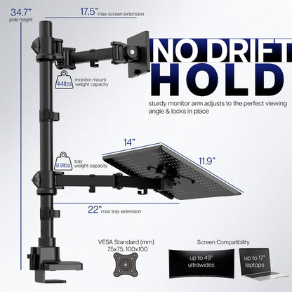 Ultrawide Monitor and Laptop Extra Tall Vertical Desk Mount - Up to 49" Screens, 17" Laptops