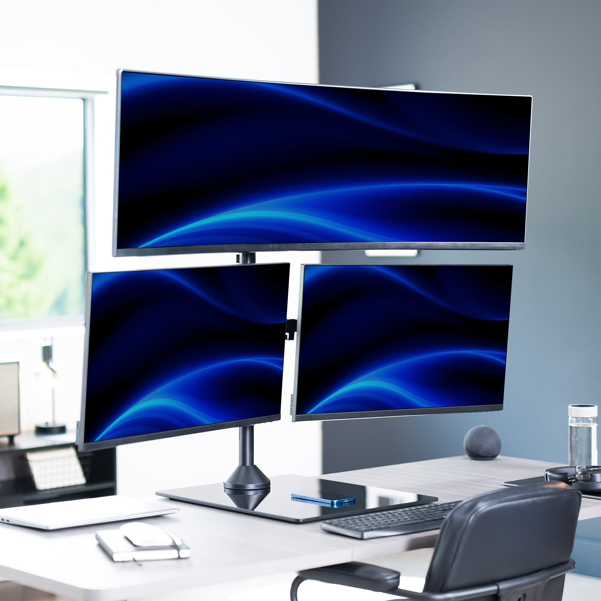 Triple Monitor Desk Stand (1 Ultrawide + 2 Standard) - Up to 49" Screens