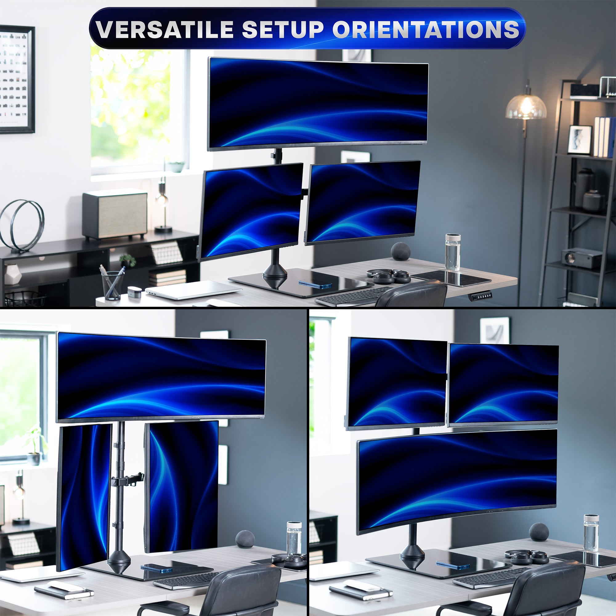 Triple Monitor Desk Stand (1 Ultrawide + 2 Standard) - Up to 49" Screens