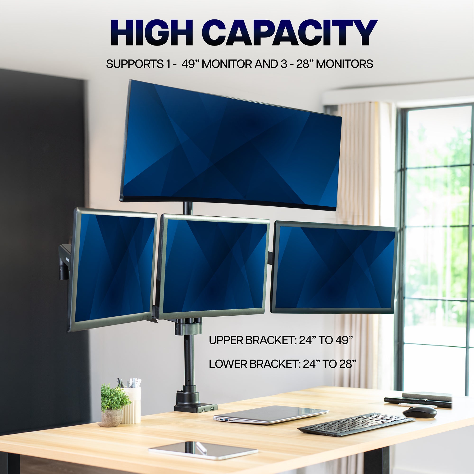Quad Monitor Desk Stand (2 Mechanical Arms + 2 Fixed) - 17” to 49" Screens