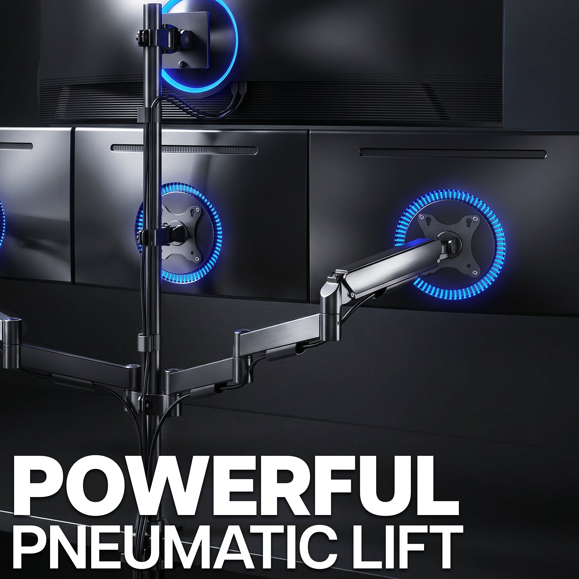 Quad Monitor Desk Stand (2 Mechanical Arms + 2 Fixed) - 17” to 49" Screens