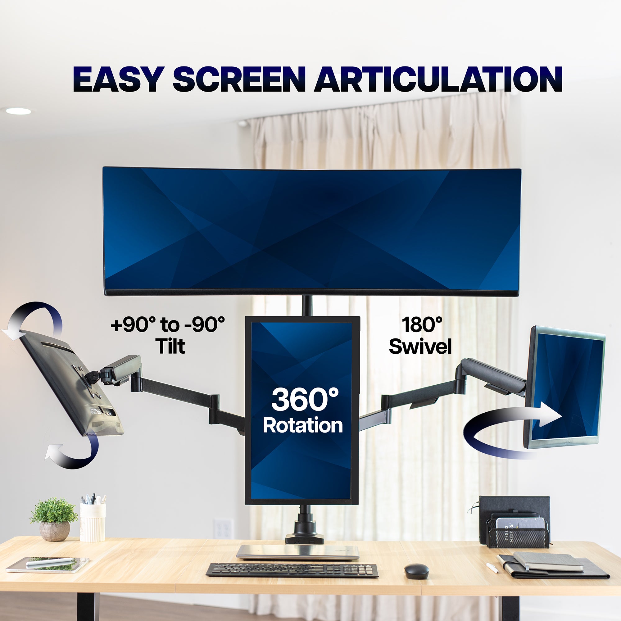 Quad Monitor Desk Stand (2 Mechanical Arms + 2 Fixed) - 17” to 49" Screens