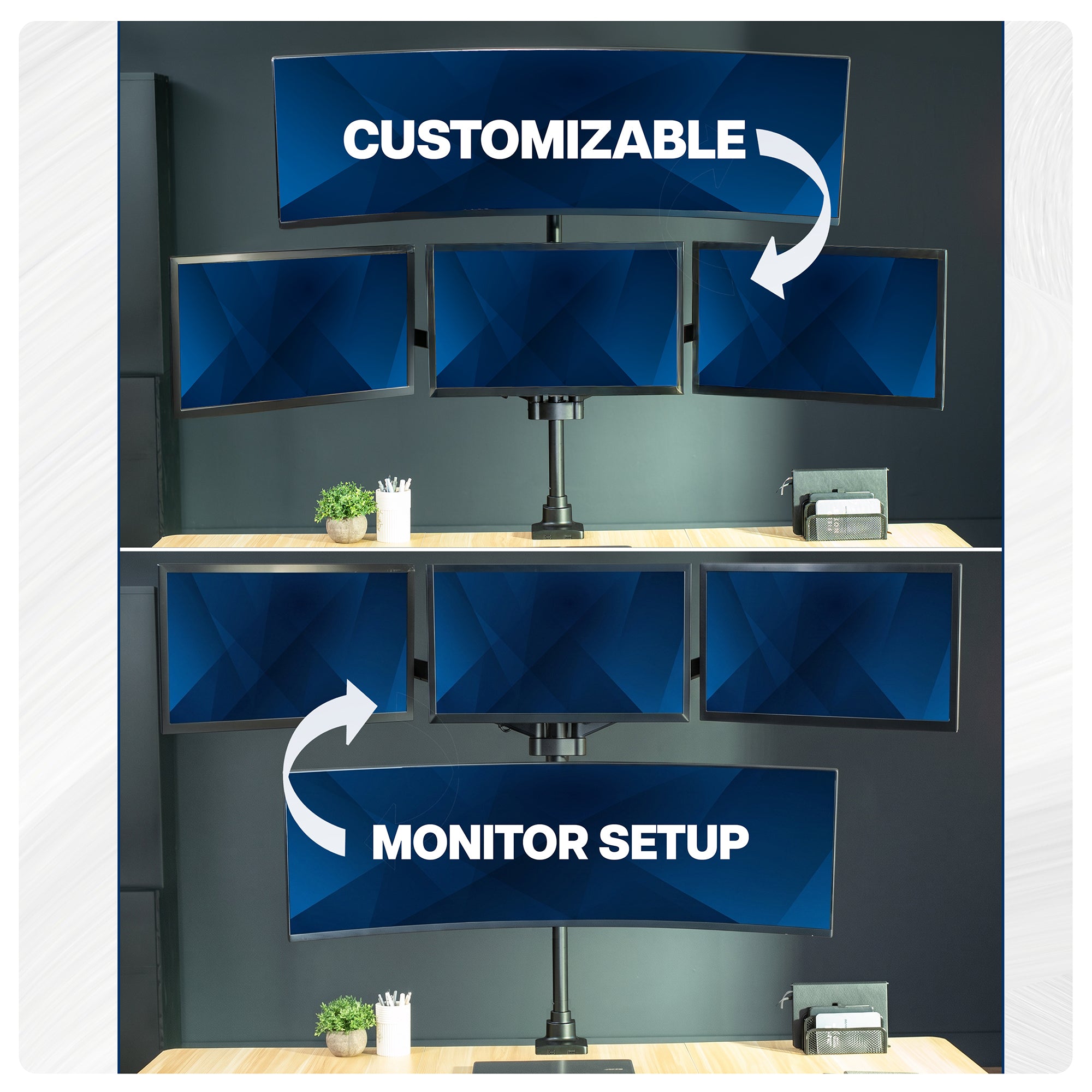 Quad Monitor Desk Stand (2 Mechanical Arms + 2 Fixed) - 17” to 49" Screens