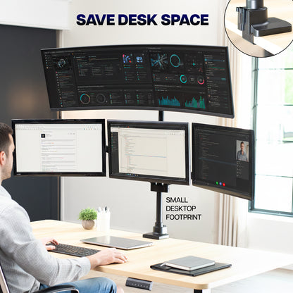 Quad Monitor Desk Stand (2 Mechanical Arms + 2 Fixed) - 17” to 49" Screens