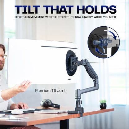 Pneumatic Arm Single Ultrawide Monitor Desk Mount - Up to 57" Screens