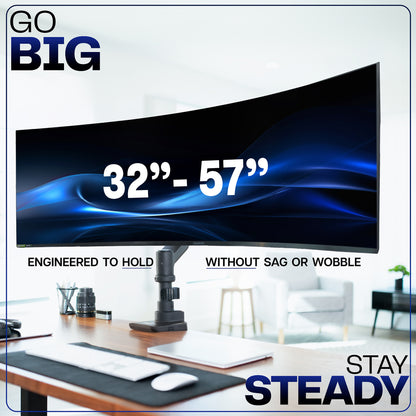 Pneumatic Arm Single Ultrawide Monitor Desk Mount - Up to 57" Screens