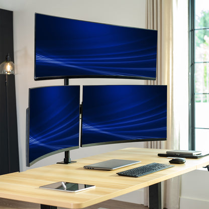 Triple Monitor Desk Mount (2 Mechanical Arms + 1 Fixed) - 32” / 49" Screens