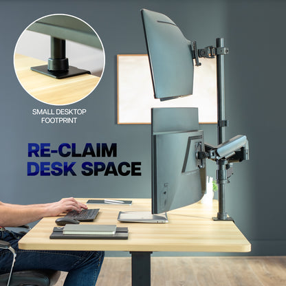 Triple Monitor Desk Mount (2 Mechanical Arms + 1 Fixed) - 32” / 49" Screens
