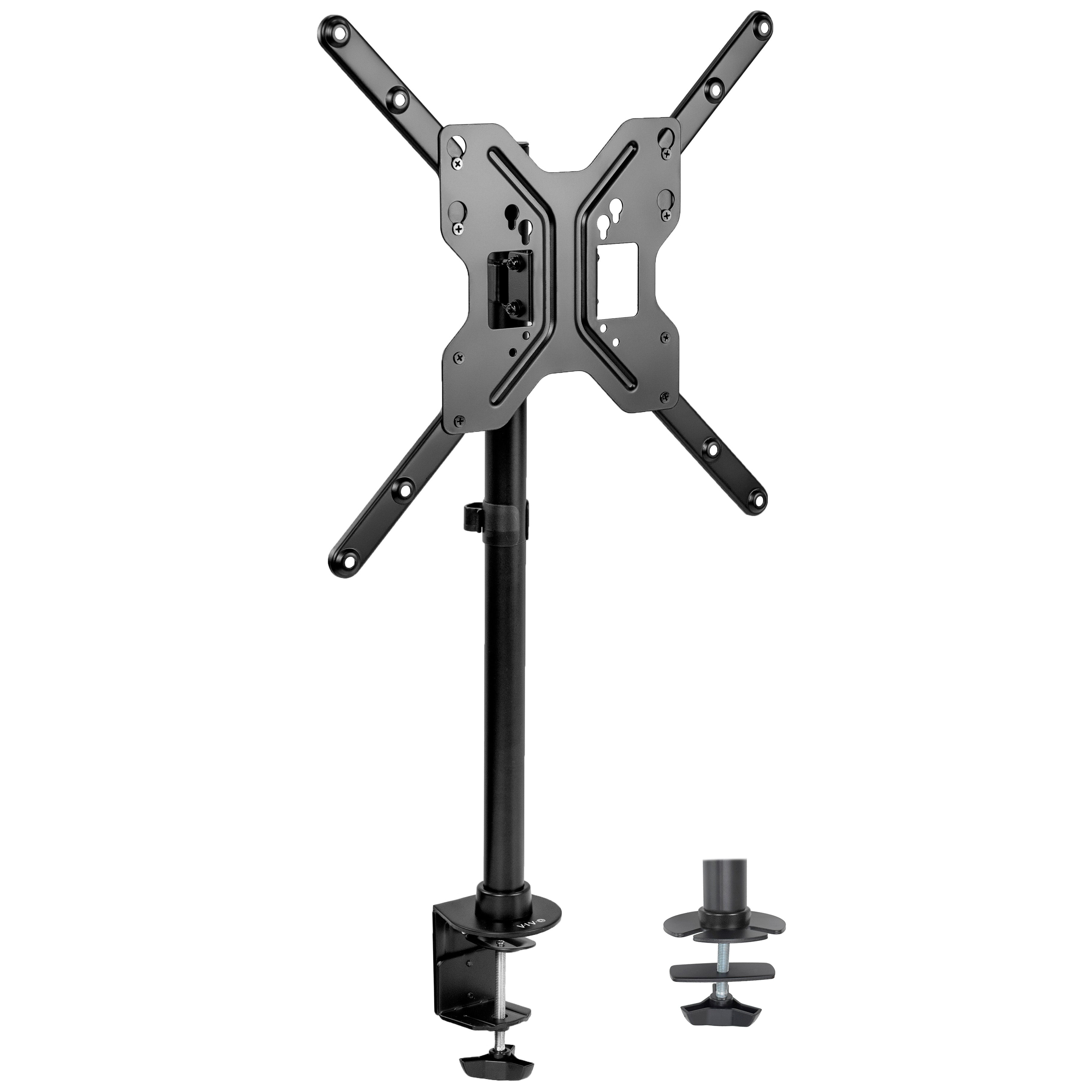 Sturdy wide screen TV desk mount with height adjustment and articulation.