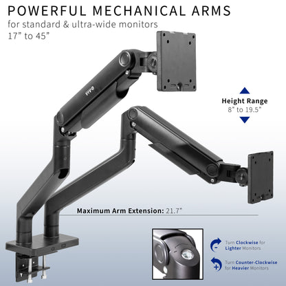 Mechanical Arm Height Adjustable Dual Ultrawide Monitor Desk Mount