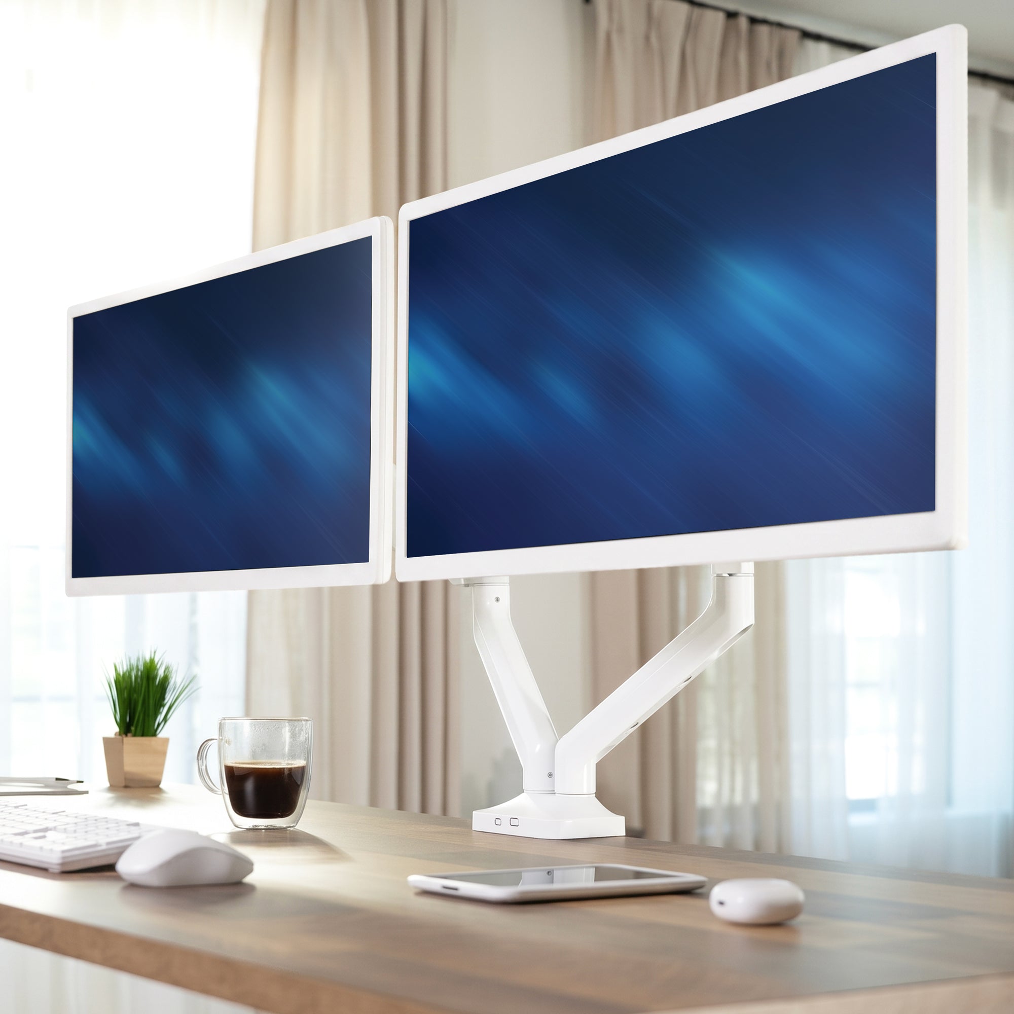 Pneumatic Arm Dual Ultrawide Monitor Desk Mount - Up to 35" Screens