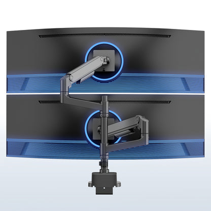 Pneumatic Arm Dual Ultrawide Monitor Desk Mount - Up to 49" Screens