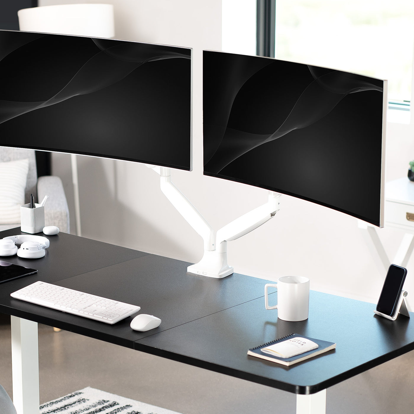 VIVO Premium Aluminum Heavy Duty Dual Monitor Mount holds two 13” to 35” monitors weighing 2.2 lbs to 30.9 lbs each, including ultra-wide screens.
