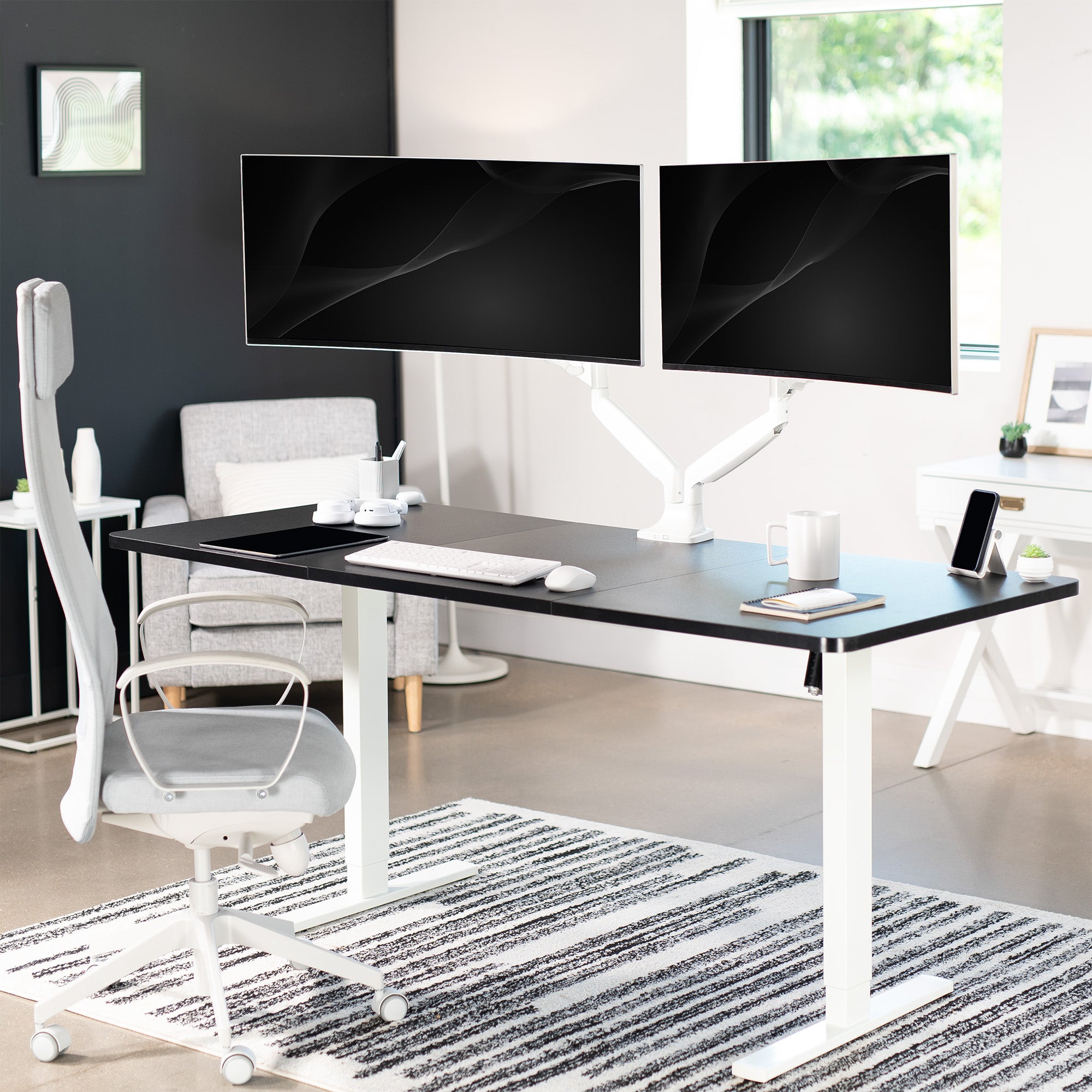 VIVO Premium Aluminum Heavy Duty Dual Monitor Mount holds two 13” to 35” monitors weighing 2.2 lbs to 30.9 lbs each, including ultra-wide screens.