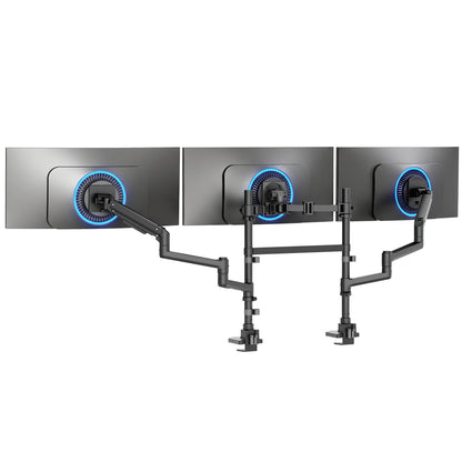 2-Pole Pneumatic Arm Triple Ultrawide Monitor Desk Mount - Up to 49" Screens