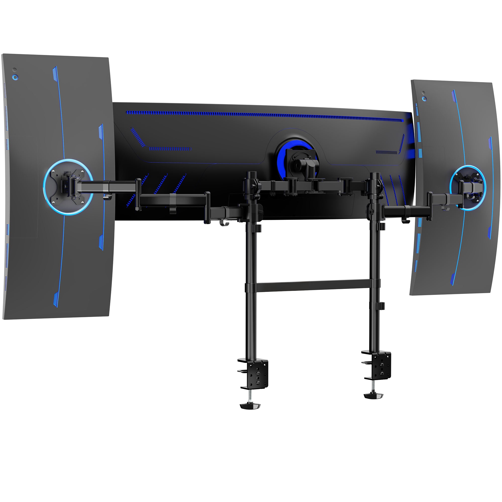 2-Pole Triple Monitor Desk Mount (1 Ultrawide + 2 Standard) - Up to 49" Screens
