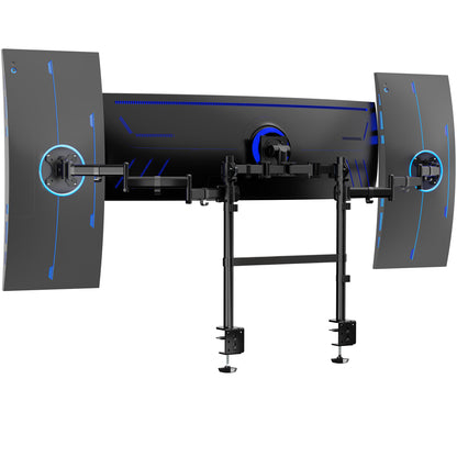 2-Pole Triple Monitor Desk Mount (1 Ultrawide + 2 Standard) - Up to 49" Screens