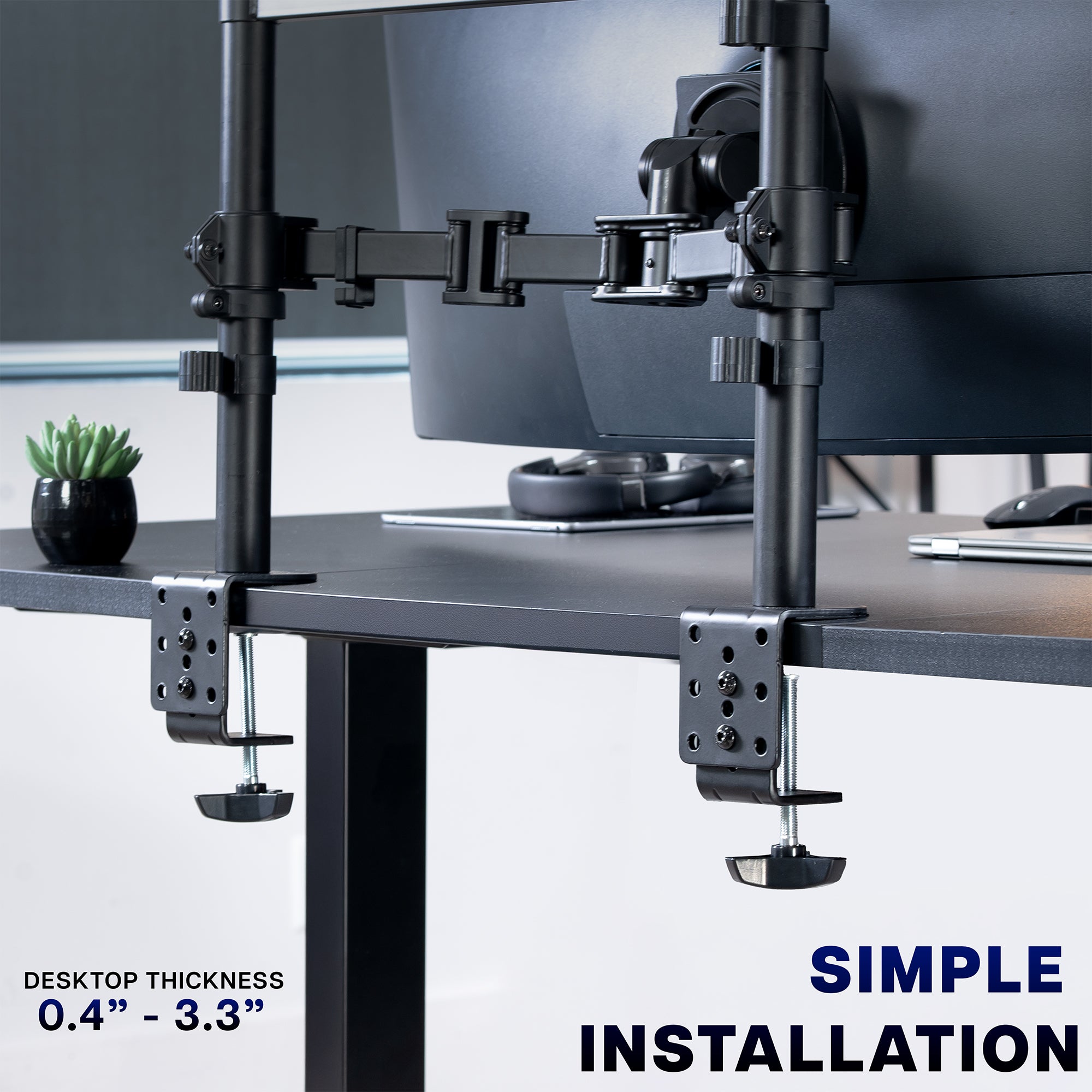 2-Pole Triple Monitor Desk Mount (1 Ultrawide + 2 Standard) - Up to 49" Screens