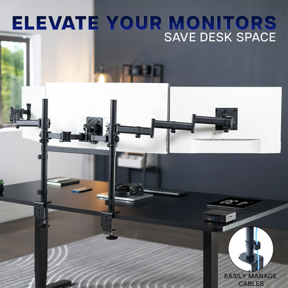 2-Pole Triple Monitor Desk Mount (1 Ultrawide + 2 Standard) - Up to 49" Screens