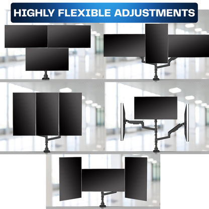 Pneumatic Arm Triple Ultrawide Monitor Extra Tall Desk Mount - Up to 49" Screens