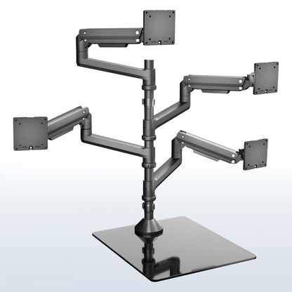 Freestanding quad ultrawide monitor desk mount with extra tall pole and pneumatic arms for up to 38-inch screens
