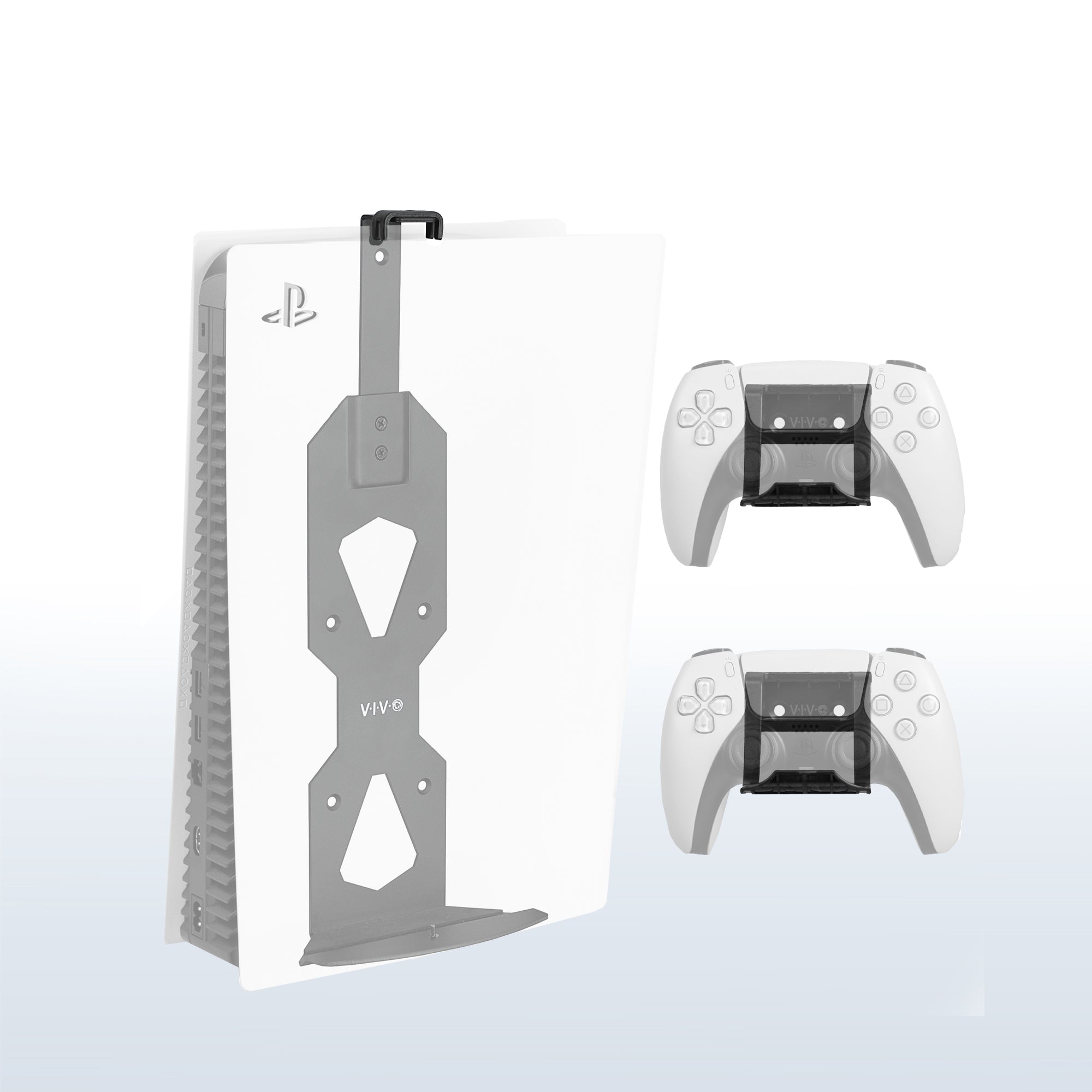 PS5 wall mount bracket with two controller mounts.