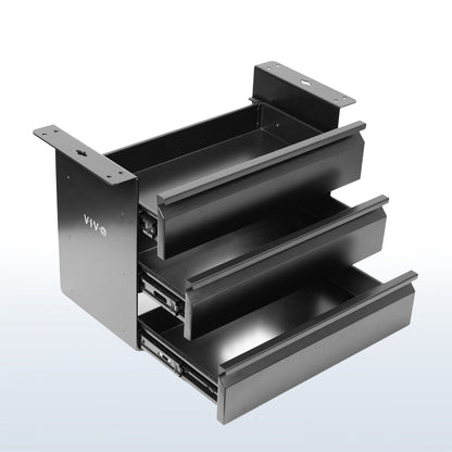 Sleek under desk storage unit with three pull-out drawers for office workstation organization.