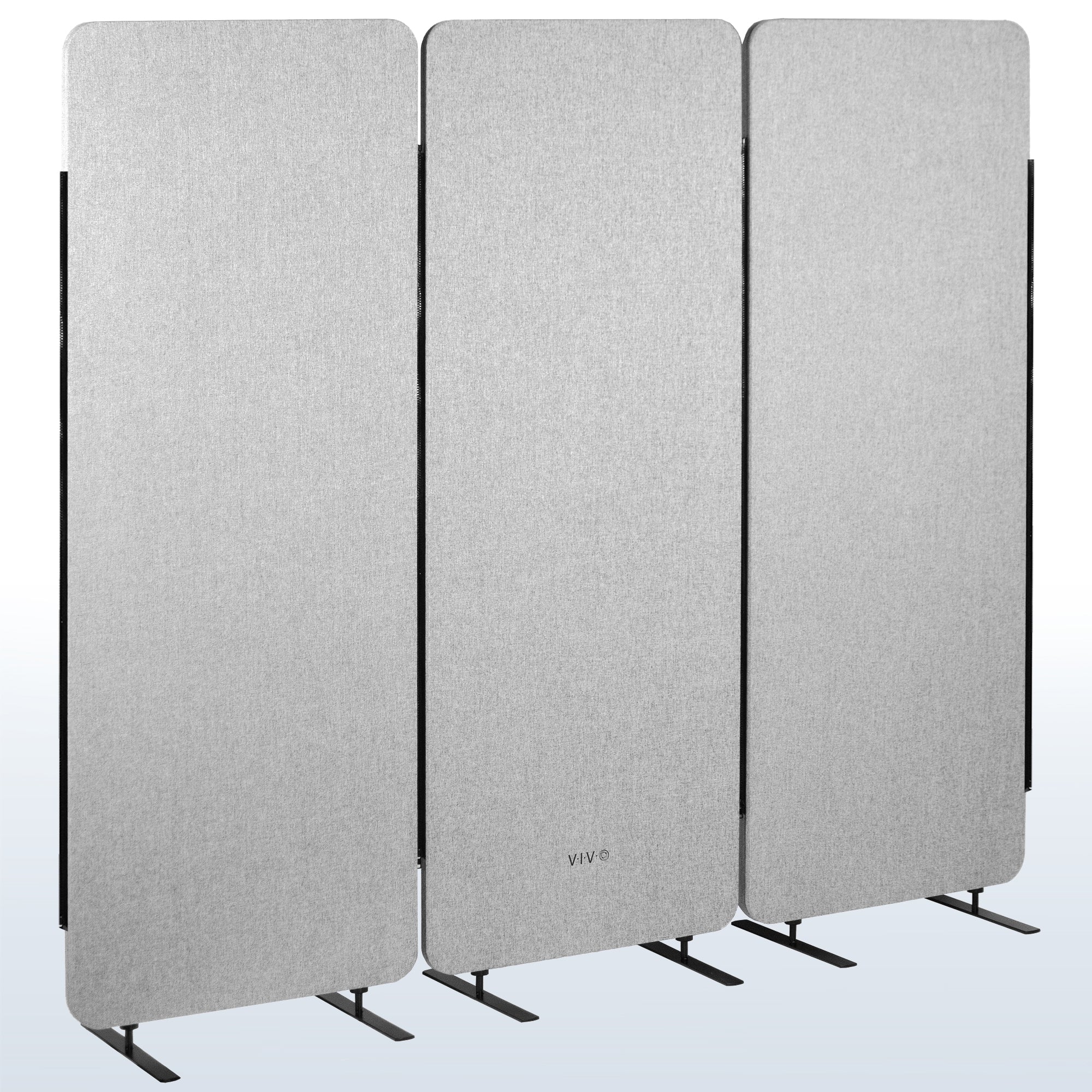 Gray Freestanding Room Dividers (x3) on a white and blue gradient background